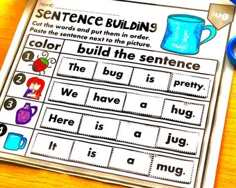 Phonics Worksheets CVC Short Vowels -Sentence Building (Kindergarten/First Grade)