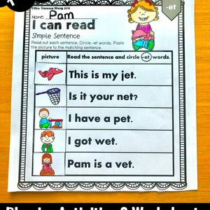 Phonics Worksheets CVC I can read simple sentences short vowel - Kindergarten/First Grade
