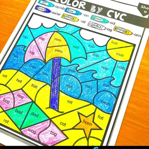 phonics worksheets cvc color by code summer theme etsy