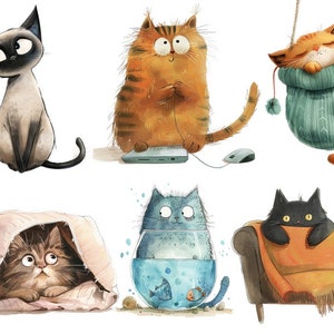 Paquete de imágenes prediseñadas de gatos divertidos / Paquete de imágenes prediseñadas de gatos lindos / Regalo para amantes de los gatos / Imágenes prediseñadas de gatos kawaii png / Uso comercial / Descarga digital