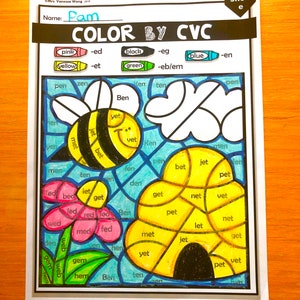Phonics Worksheets-cvc Color by Code. Spring Theme. Prek/kindergarten ...