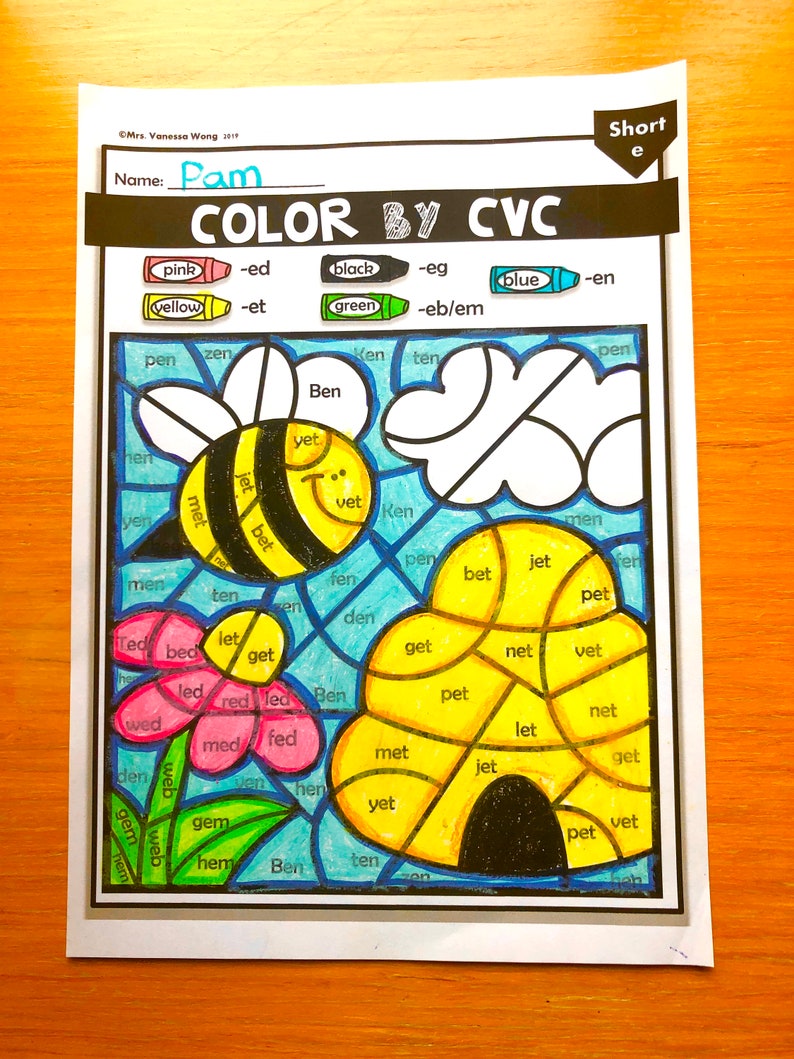 Phonics Worksheets Cvc Color By Code Spring Theme Etsy