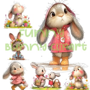 Clipart original de lapin | Clipart original aquarelle | Clipart drôle de lapin | Décoration de lapin pour chambre d'enfant | Décoration bébé lapin