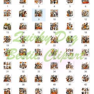 May include: A collection of 48 watercolor illustrations of various dog breeds, each with a unique pose and expression. The images are numbered from 1 to 48, showcasing a variety of dog breeds in a colorful and artistic style.