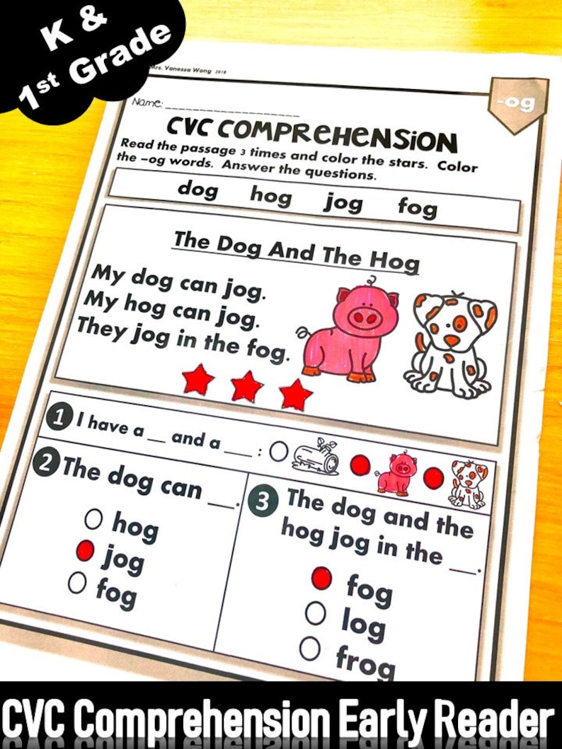 Phonics Worksheets CVC comprehension early readers Kindergarten/First Grade zdjęcie 8