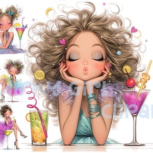 Eigenzinnige meisje clipart, schattig meisje clipart, aquarel jpg's, eigenzinnige grillige clipart, Fantasy Junk Journal, eigenzinnige clipart aquarel
