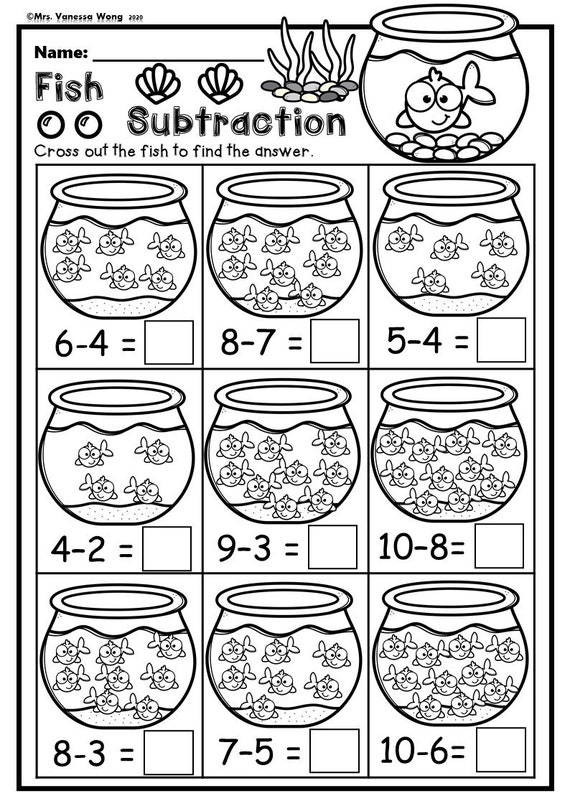 Kindergarten Math Worksheets. Picture Subtraction. Distance - Etsy