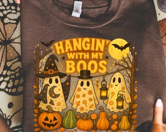 Fantasma de Halloween divertido PNG: Diseño de camiseta "Pasando tiempo con mis amigos" (Descarga digital)