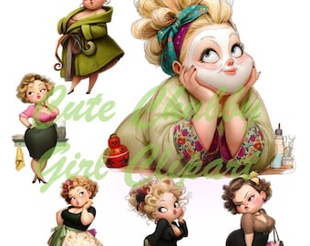 Quirky Girl Clipart: Whimsical Watercolor PNG Images (Digital Download)
