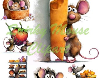 Watercolor Mouse Clipart: 52 Funny Animal Images (Digital Download, 10x10 PNGs)