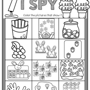 Kindergarten Math Worksheet: Numbers 1-10 I Spy (PDF Pattern)