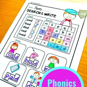 Phonetik Arbeitsblätter CVC Kurze Vokale -Suchen & Schreiben (Kindergarten/erste Klasse)
