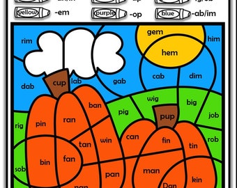Phonics Worksheets-CVC Color by Code. Fall theme. PreK/Kindergarten/1st Grade