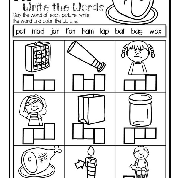 Phonics Worksheets CVC Write the Words for Kindergarten and First Grade