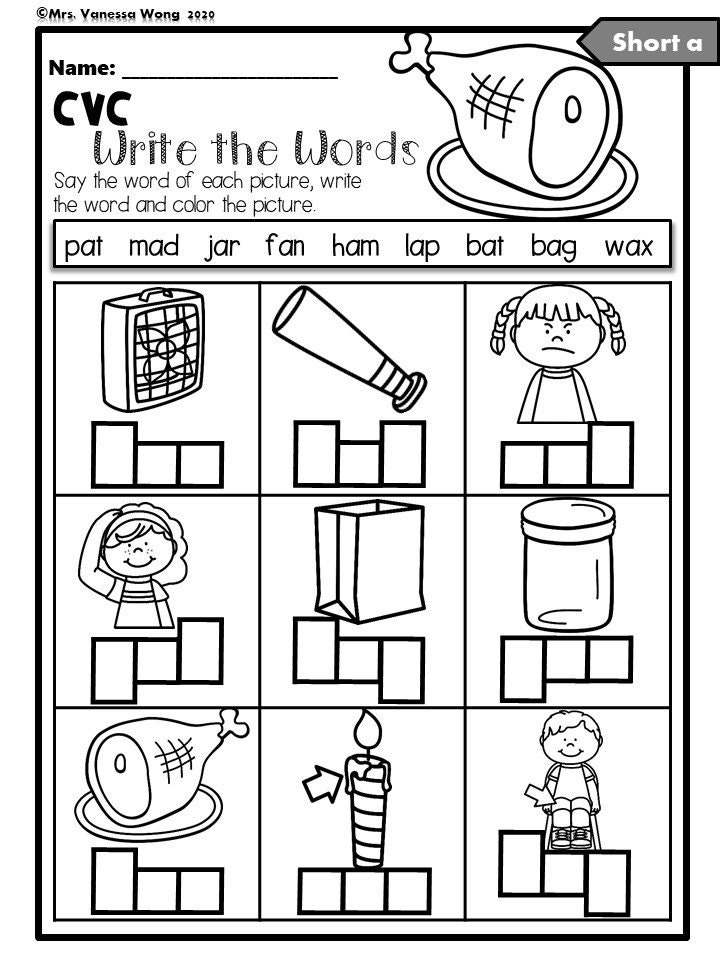 Phonics Worksheets Cvc Write The Words For Kindergarten And Etsy