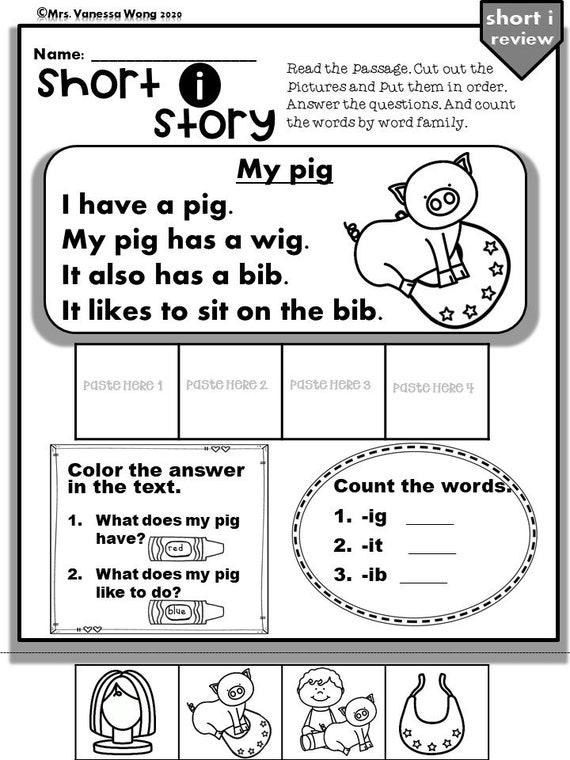 Phonics short vowel activities and worksheets short i - etsy