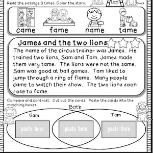 Phonics reading comprehension passages and activities Long vowel