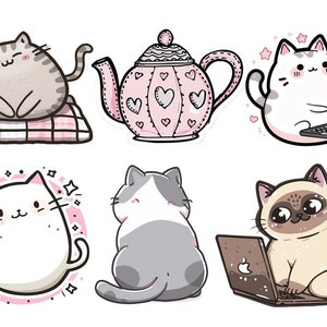 Funny Cat Stickers Bundle | Kawaii Stickers | Cute Cat Clipart | Clipart png | Commercial Use | Digital Download