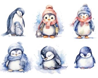 Penguin clipart,  Watercolor Penguin Clipart, Penguins PNG for commercial use, Cute Penguins Digital Downlad