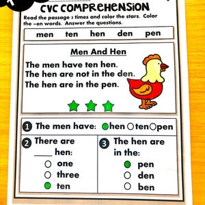 Phonics Worksheets CVC comprehension early readers Kindergarten/First Grade image 1