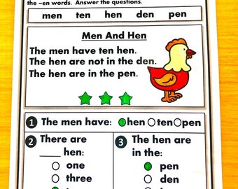 Phonics Worksheets -CVC comprehension early readers (Kindergarten/First Grade)