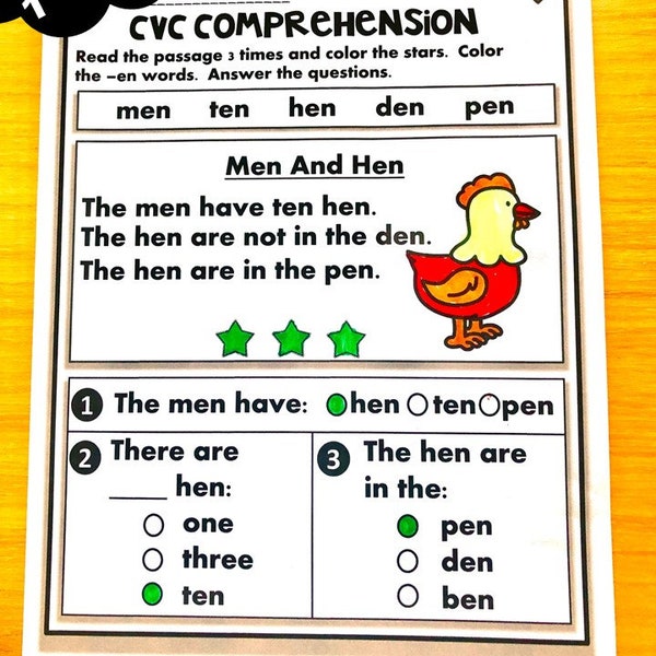 Phonics Worksheets -CVC comprehension early readers (Kindergarten/First Grade)