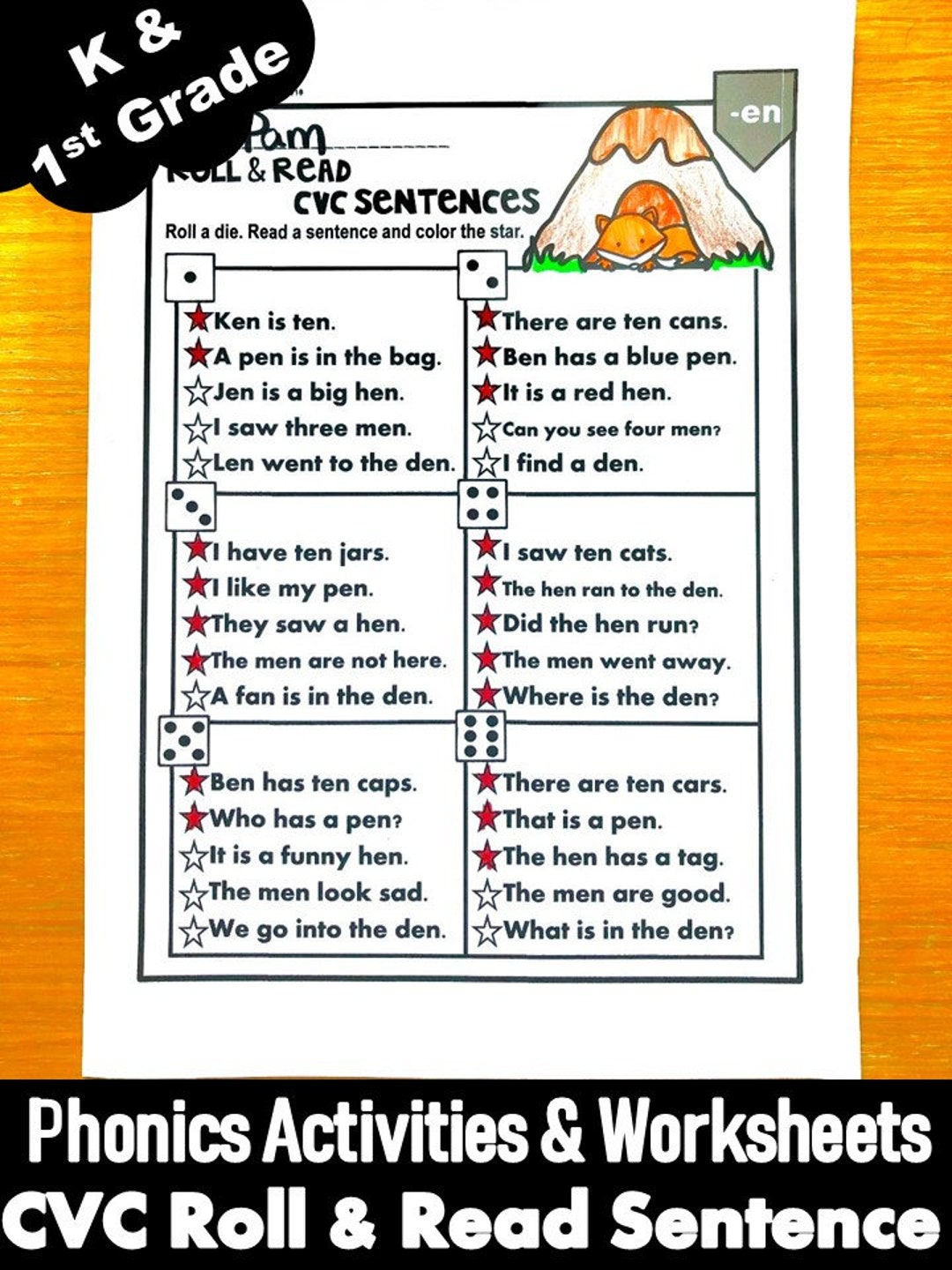 Phonics Worksheets CVC Short Vowels Roll & Read Sentences Etsy Canada