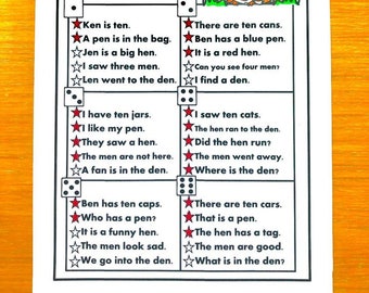 Phonics Worksheets CVC Short Vowels - Roll & Read Sentences (Kindergarten/First Grade)