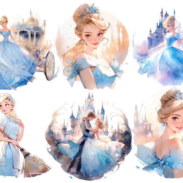Cinderella clipart, Watercolor Princess clipart, Cinderella Png, Fairytale Clipart, Fairy Tale Princess Castle Clipart, Princess png