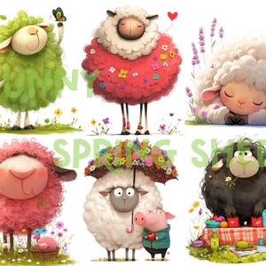 Ovelhas peculiares | Clipart de primavera | Clipart peculiar em aquarela | Ovelhas da primavera PNG | Clipart de animais | Decorações peculiares, arte de parede peculiar
