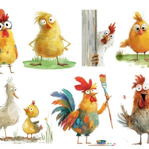 Funny Chicken Clipart Bundle | Quirky Chicken Clipart Bundle | Silly Chicken Clipart png | Digital Download | Quirky Clipart Watercolor