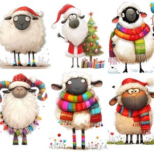 Funny Christmas Sheep Clipart Bundle | Quirky Sheep Clipart Bundle | Quirky Christmas Clipart png | Commercial Use | Digital Download
