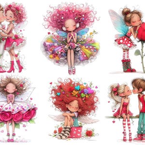 San Valentín PNG / Paquete de imágenes prediseñadas de San Valentín / Divertido ángel elfo de hadas de San Valentín PNG / Amor PNG / Imágenes prediseñadas de amor / Uso comercial / Fairy Core