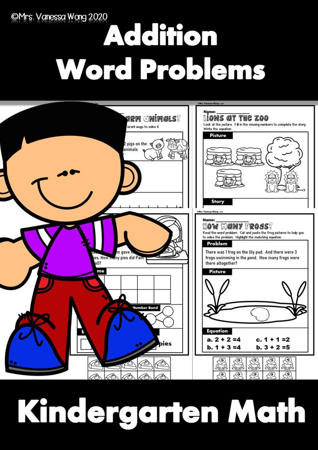 Kindergarten Math Worksheets. Addition Word Problems. - Etsy