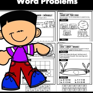 Kindergarten Math Worksheets. Addition Word Problems.