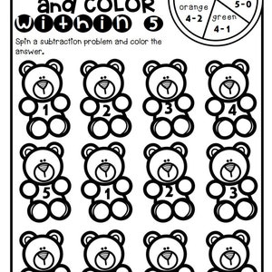 Kindergarten Math Worksheets. Roll and Spin Subtraction.