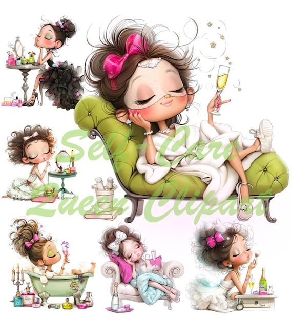 Watercolor Quirky Girl Clipart: Self-Care Fashion Illustrations (Digital Download, 23 PNGs)