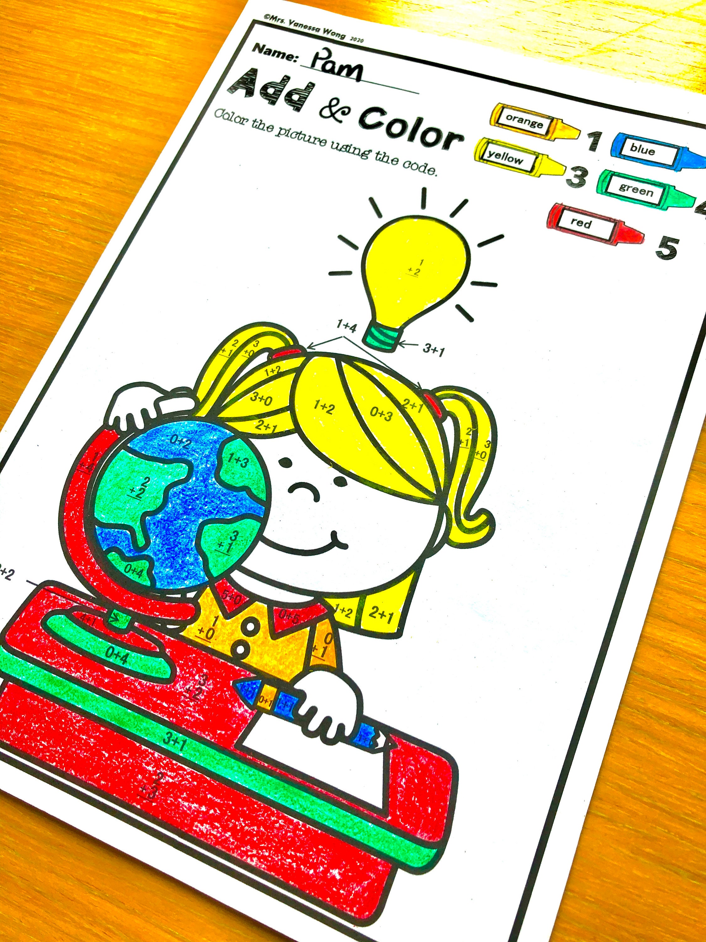 kindergarten math worksheets addition color by code etsy
