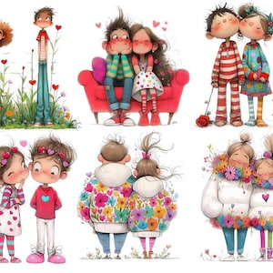 Valentinstag Clipart | Lustiges Valentinstag Paar PNG | Liebe PNG | Liebe Clipart | Aquarell Paar Png |  Witziges Clipart Aquarell