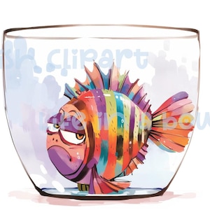 Cute Fish Clipart, Quirky Fish PNG, Funny Fish PNG, Sea Animals graphics, Card Making, Digital Download, Quirky Clipart Watercolor