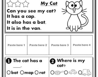 Phonics CVC Kurze Vokale Geschichte für Kindergarten und erste Klasse, Homeschooler Phonics Arbeitsblätter
