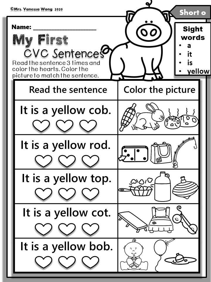 Buy Phonics Worksheets My First CVC Sentences for Kindergarten and