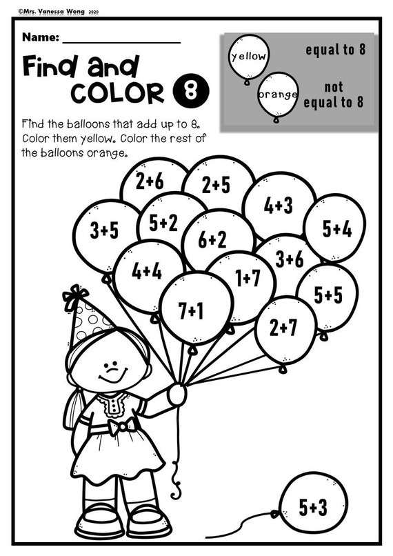 kindergarten math worksheets addition math fact coloring etsy australia