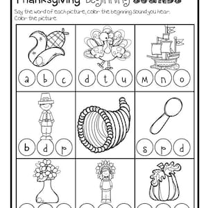Thanksgiving Activities for Kindergarten Math and Literacy No Prep Printables