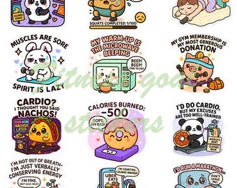 Fitness Planer Sticker: Kawaii PNG Grafiken (Digitaler Download)