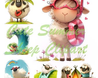 Watercolor Sheep Clipart | Quirky Summer Animals PNG (Digital Download)