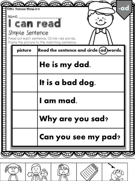 phonics worksheets cvc i can read simple sentences short vowel etsy