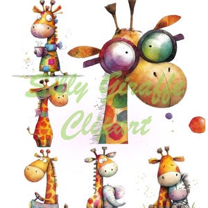 Clipart original de girafe | Clipart original aquarelle | Clipart drôle de girafe | Clipart animaux | Décorations originales |  Jolie girafe