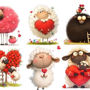 San Valentín PNG / Paquete de imágenes prediseñadas de San Valentín / Ovejas divertidas de San Valentín PNG / Amor PNG / Imágenes prediseñadas de amor / Uso comercial / Imágenes prediseñadas de pareja
