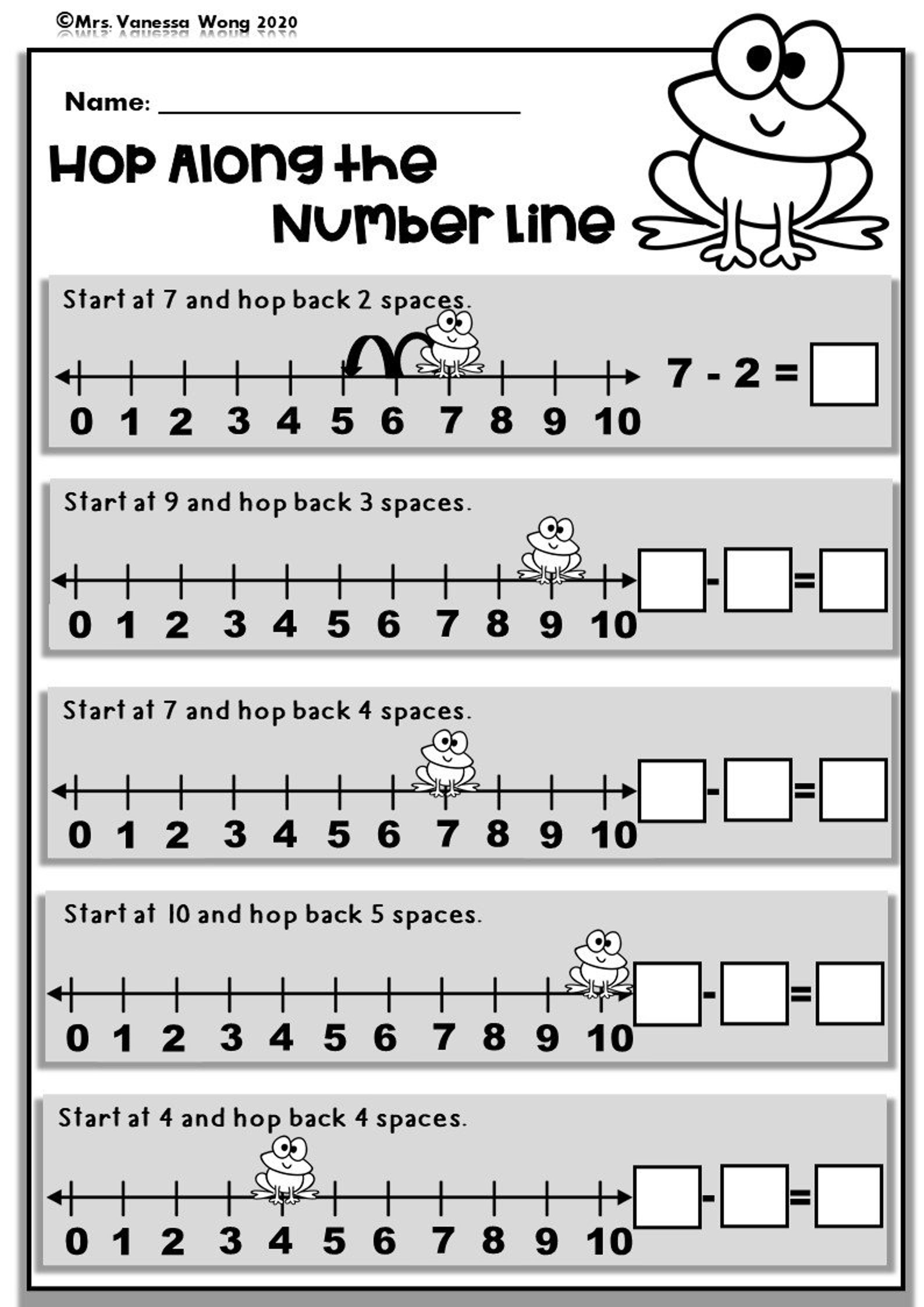 Kindergarten math worksheets number line subtraction etsy